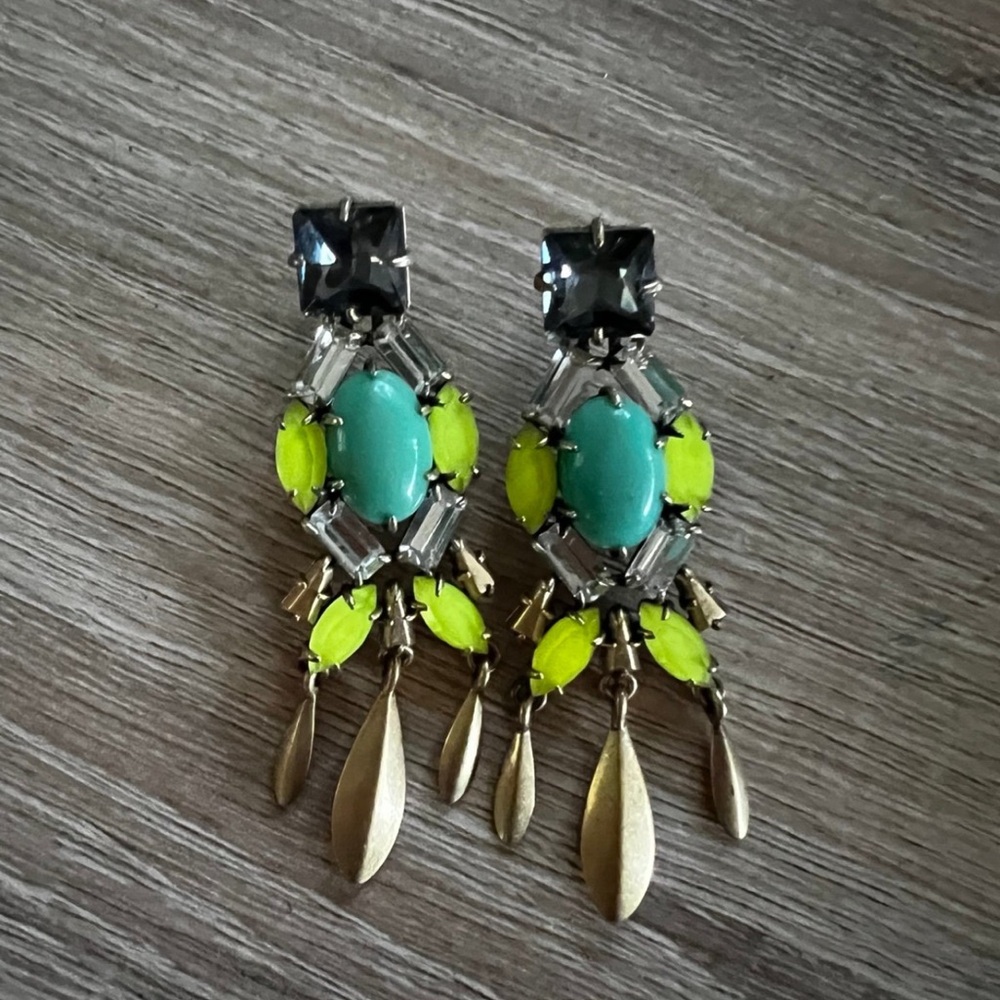 Anthropologie Turquoise and Neon Yellow Dangle Earrings